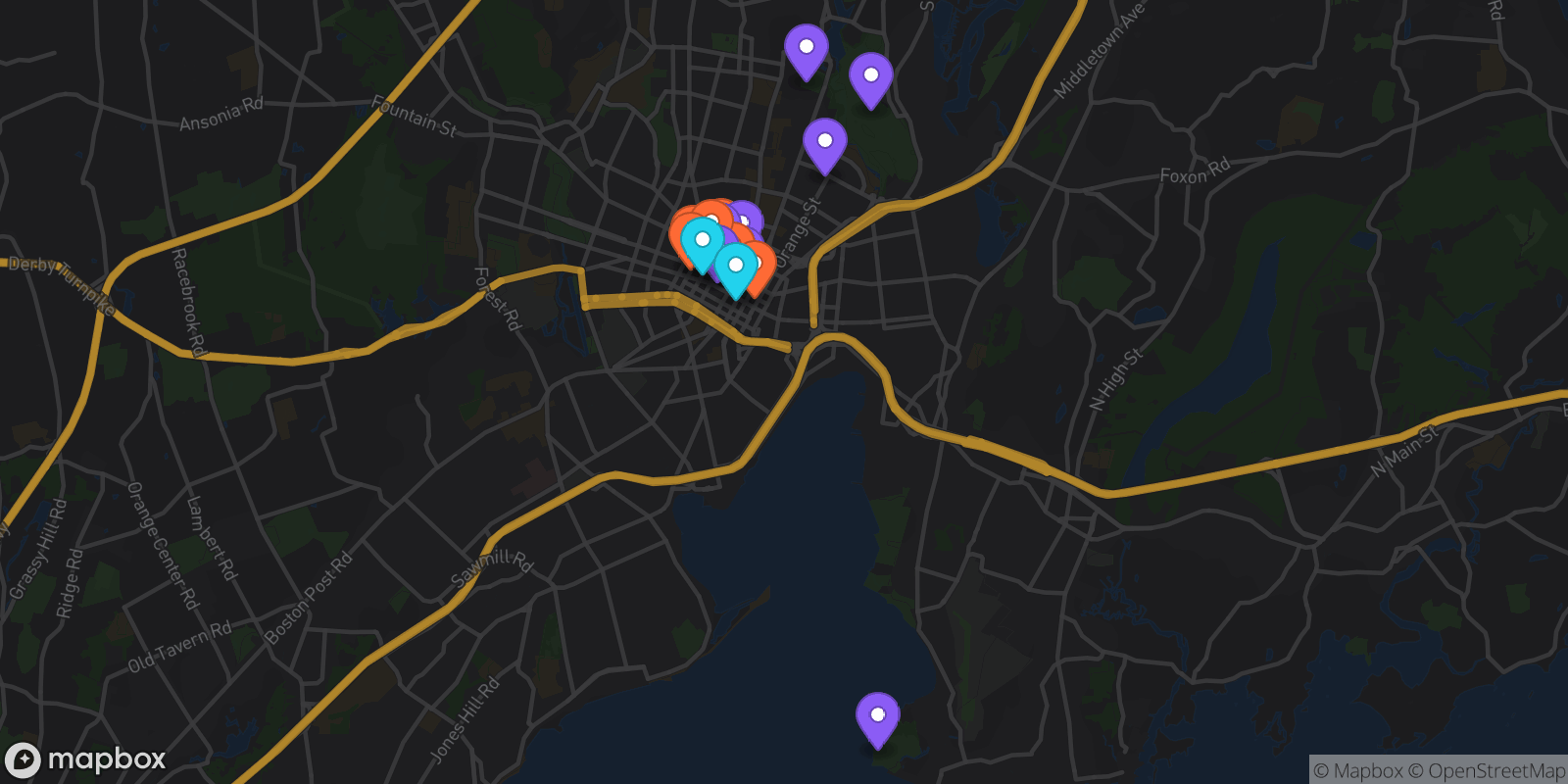 Map showing 17 locations