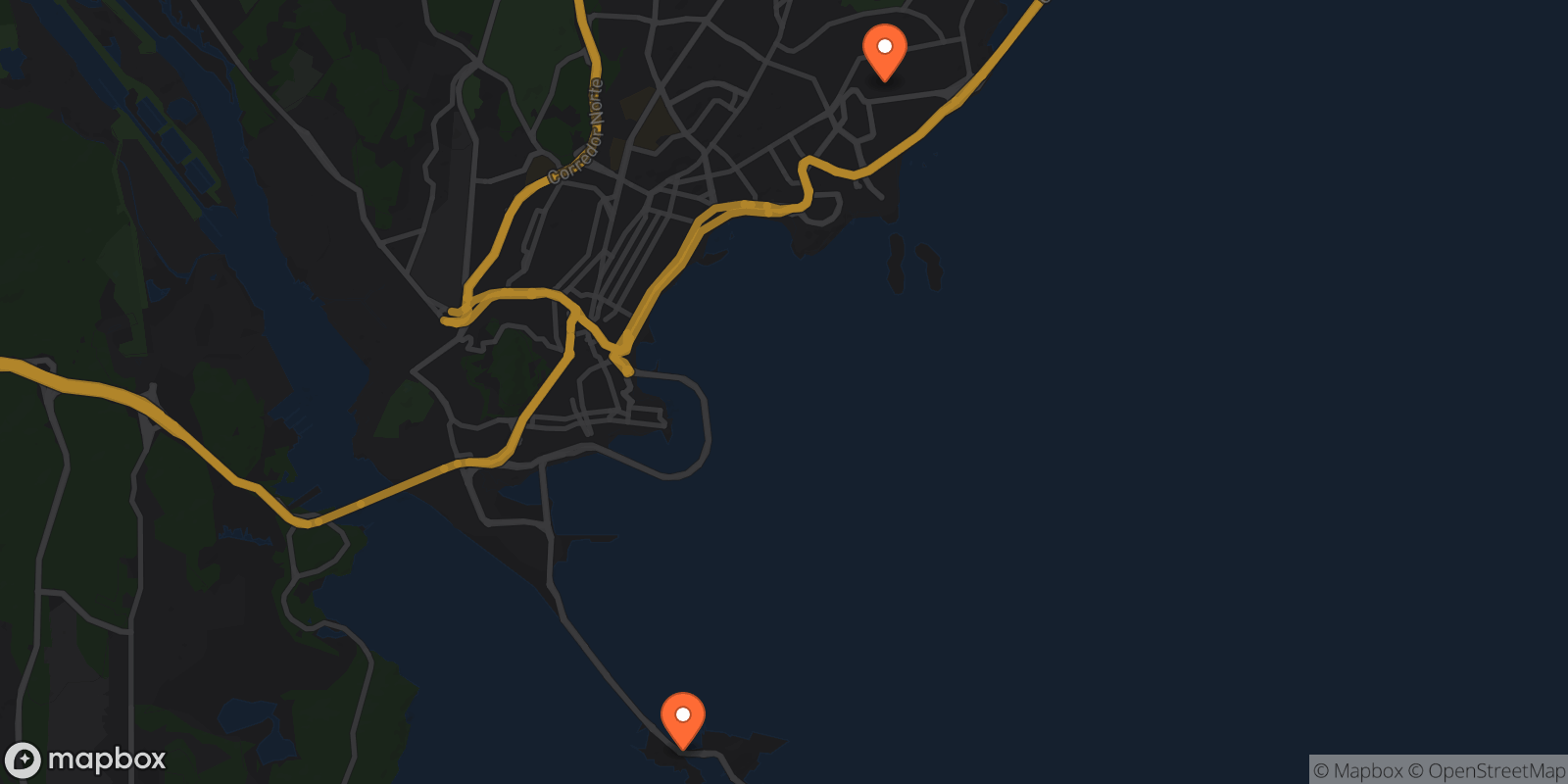 Map showing 2 locations