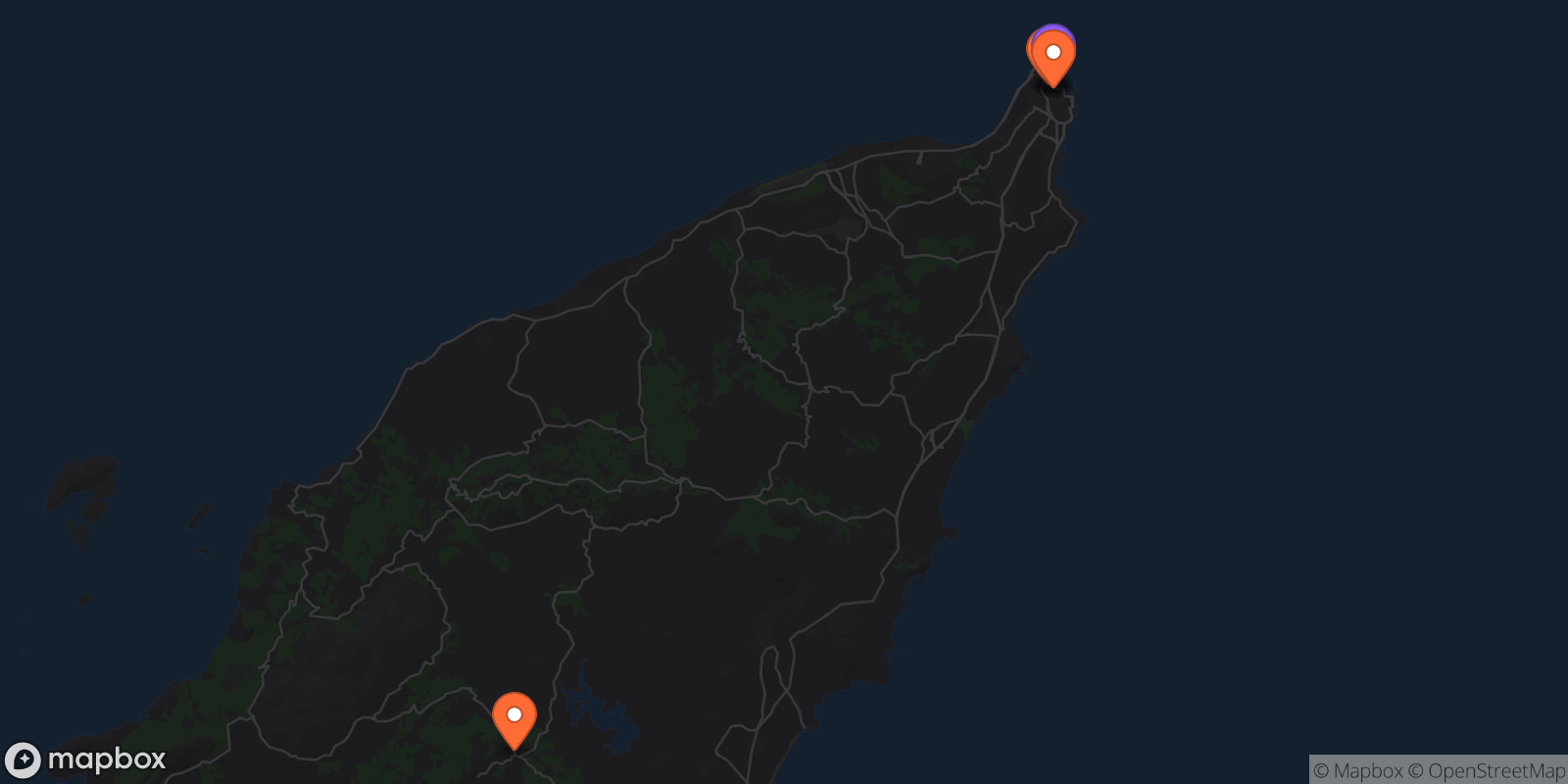 Map showing 5 locations