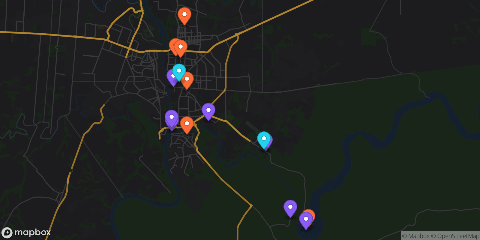 Map showing 15 locations