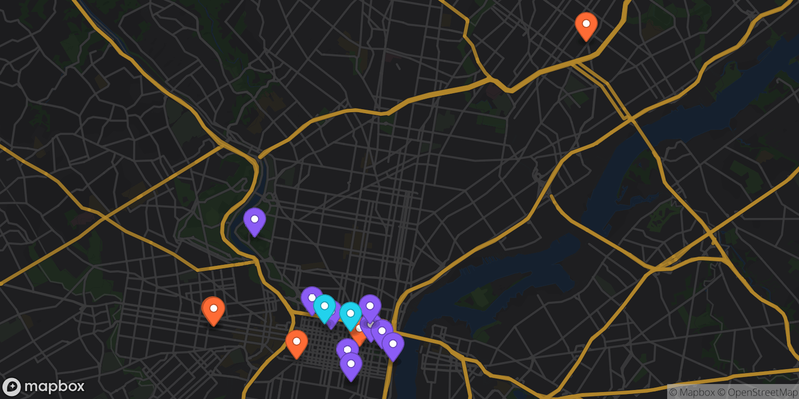 Map showing 16 locations