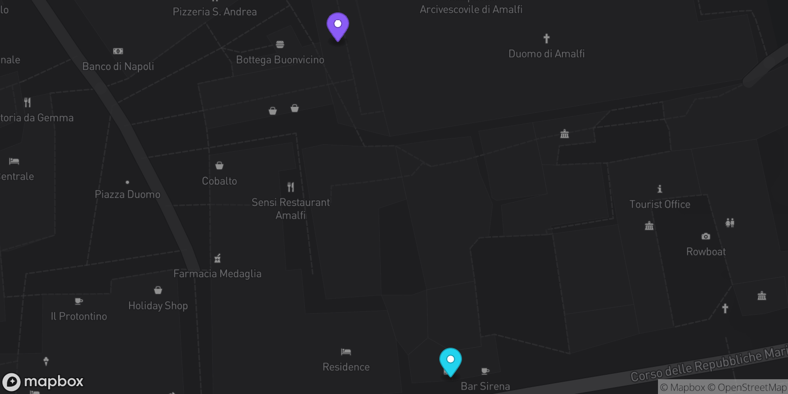 Map showing 2 locations