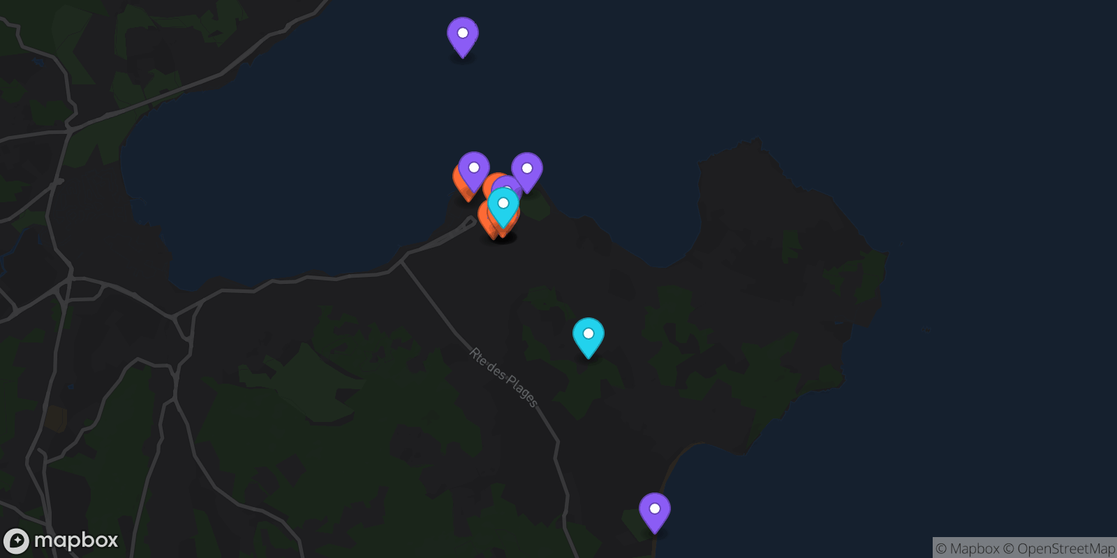 Map showing 16 locations