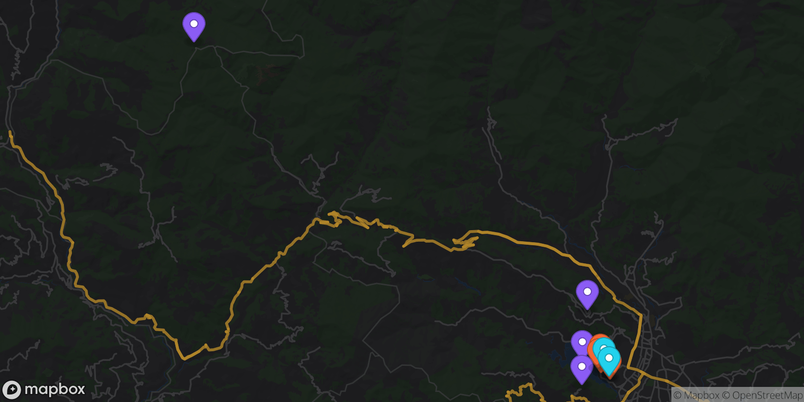 Map showing 10 locations
