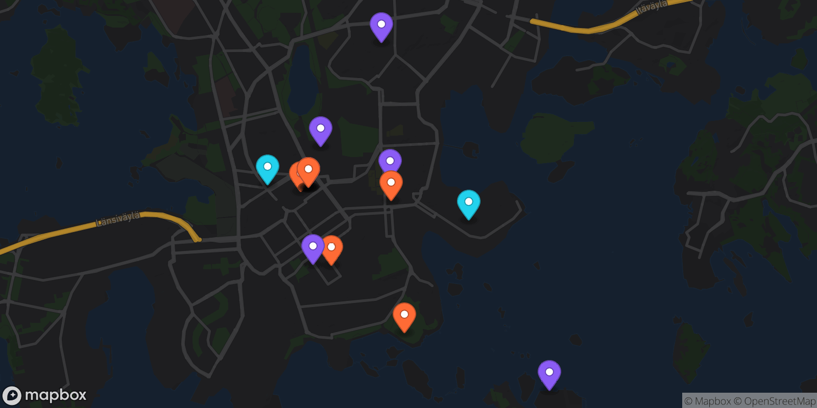 Map showing 17 locations