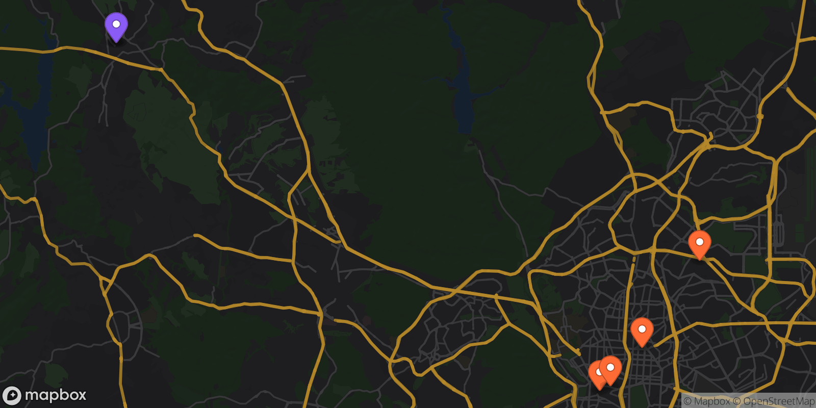 Map showing 6 locations