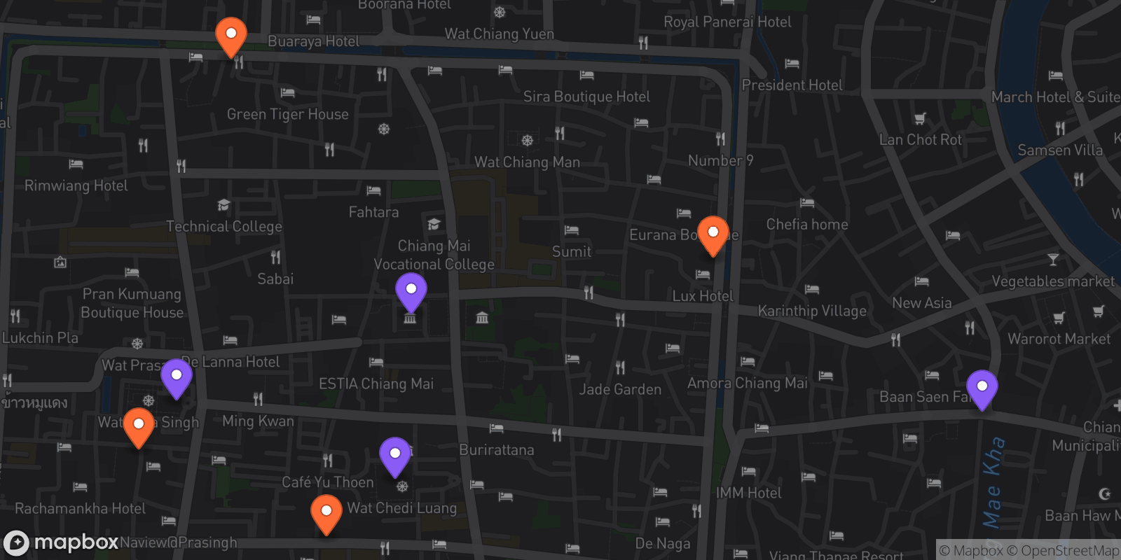 Map showing 8 locations