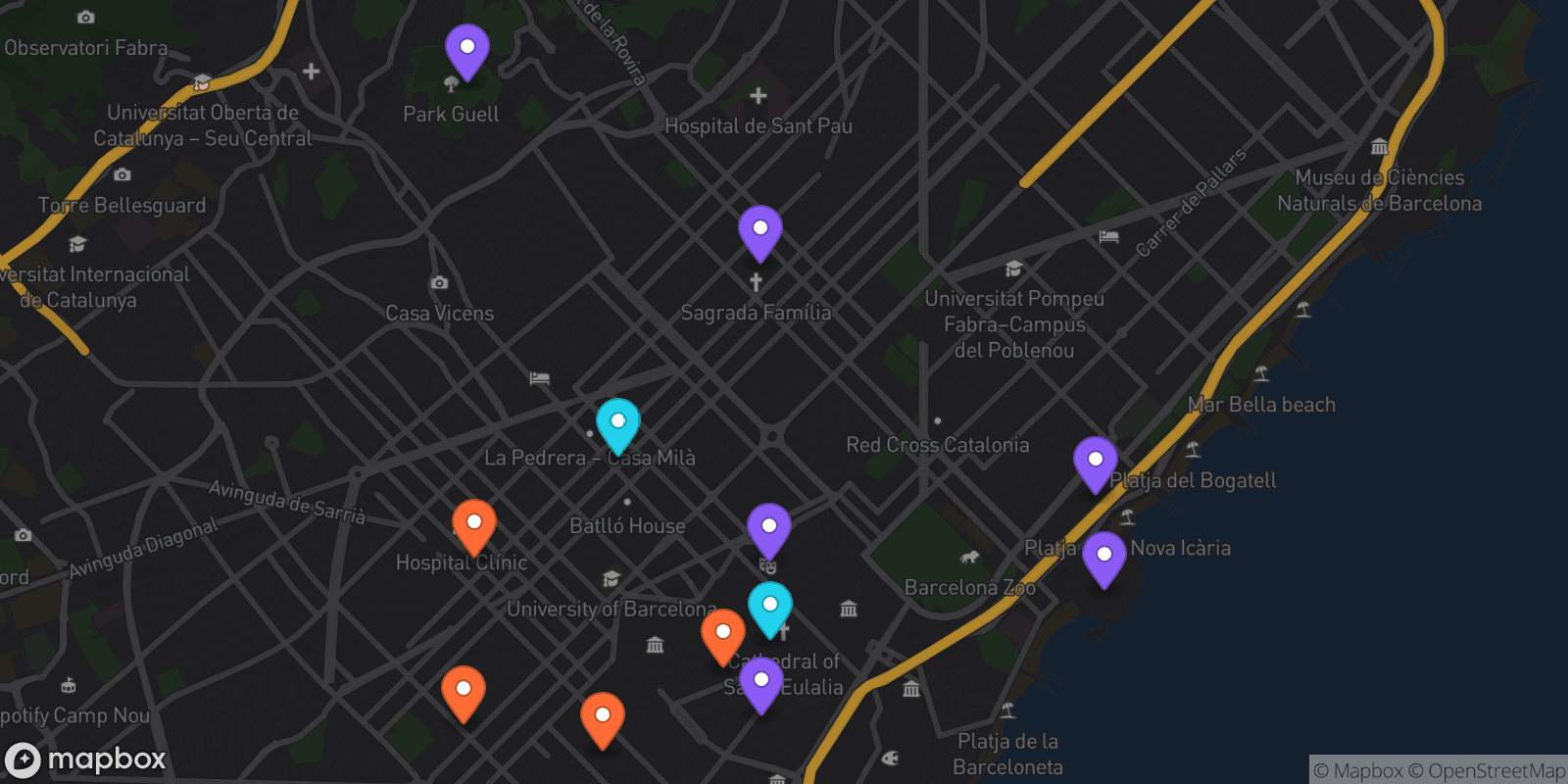 Map showing 12 locations