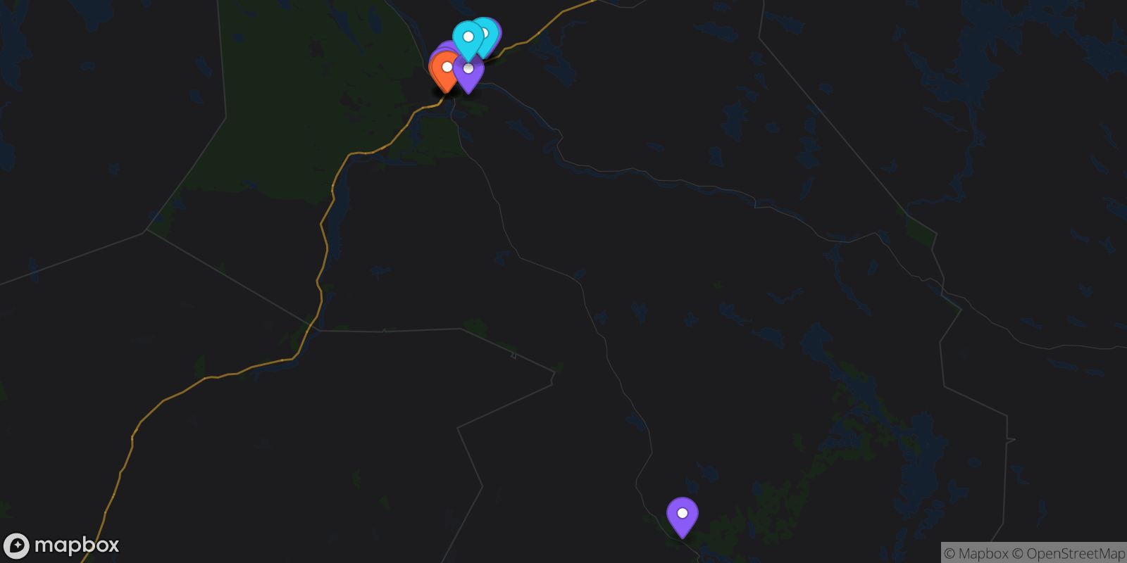 Map showing 14 locations