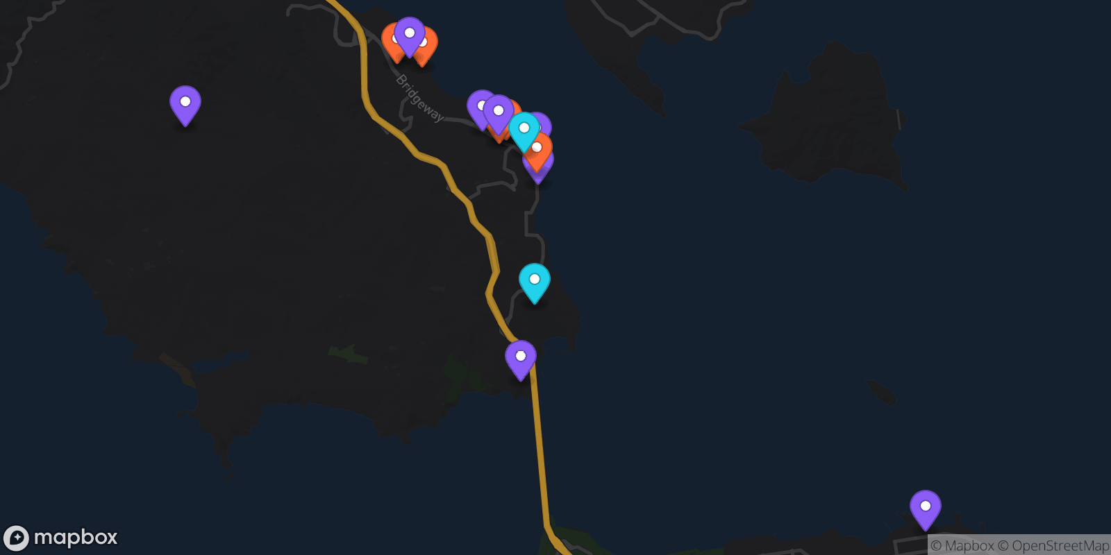 Map showing 16 locations