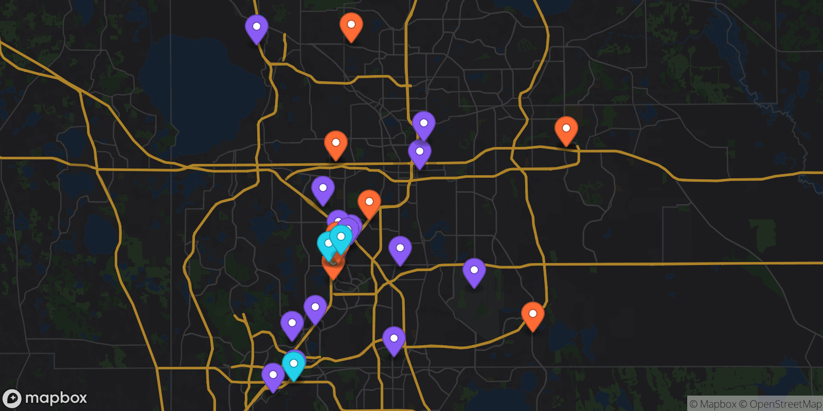 Map showing 38 locations