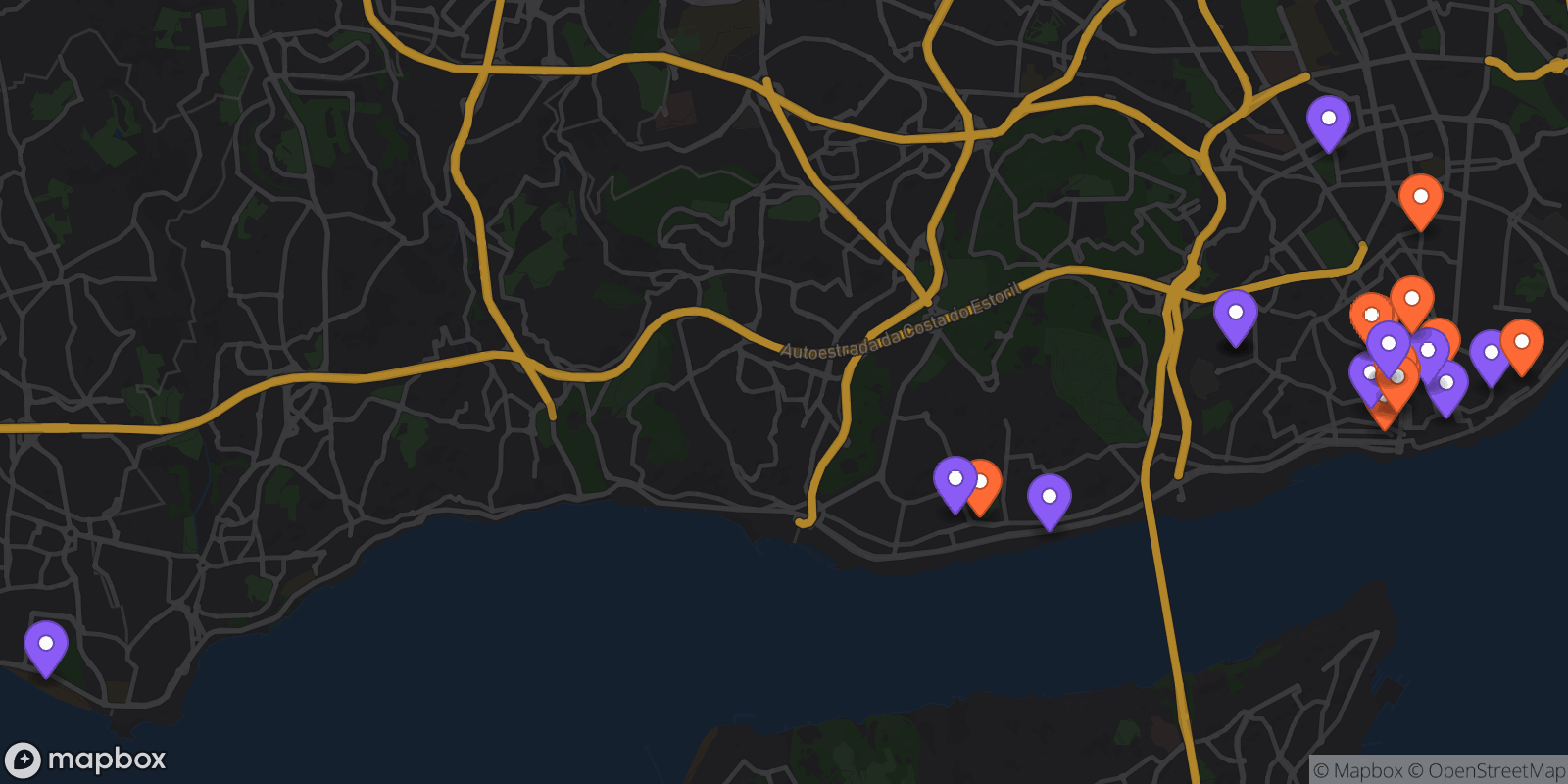 Map showing 23 locations