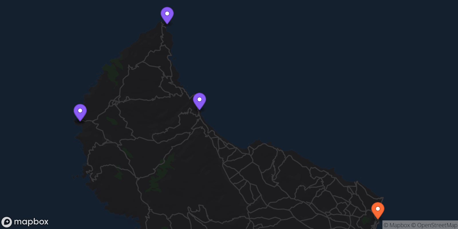 Map showing 5 locations