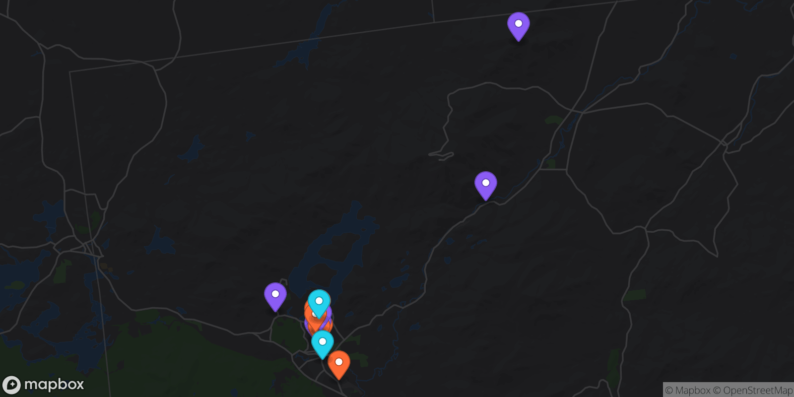 Map showing 16 locations