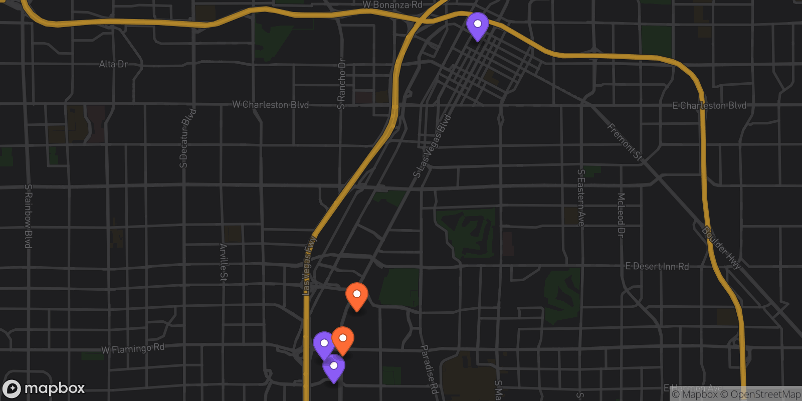 Map showing 5 locations
