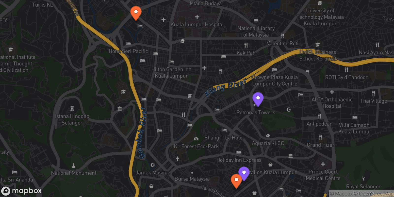 Map showing 4 locations