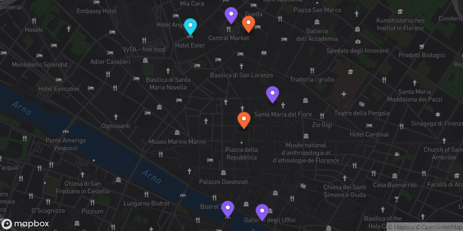 Map showing 7 locations