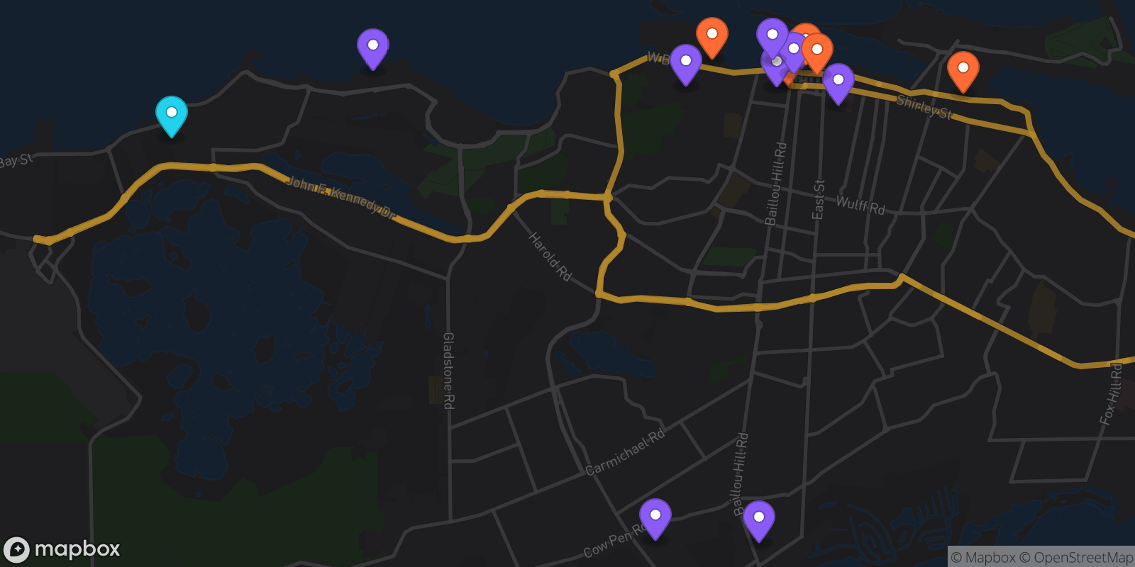 Map showing 15 locations