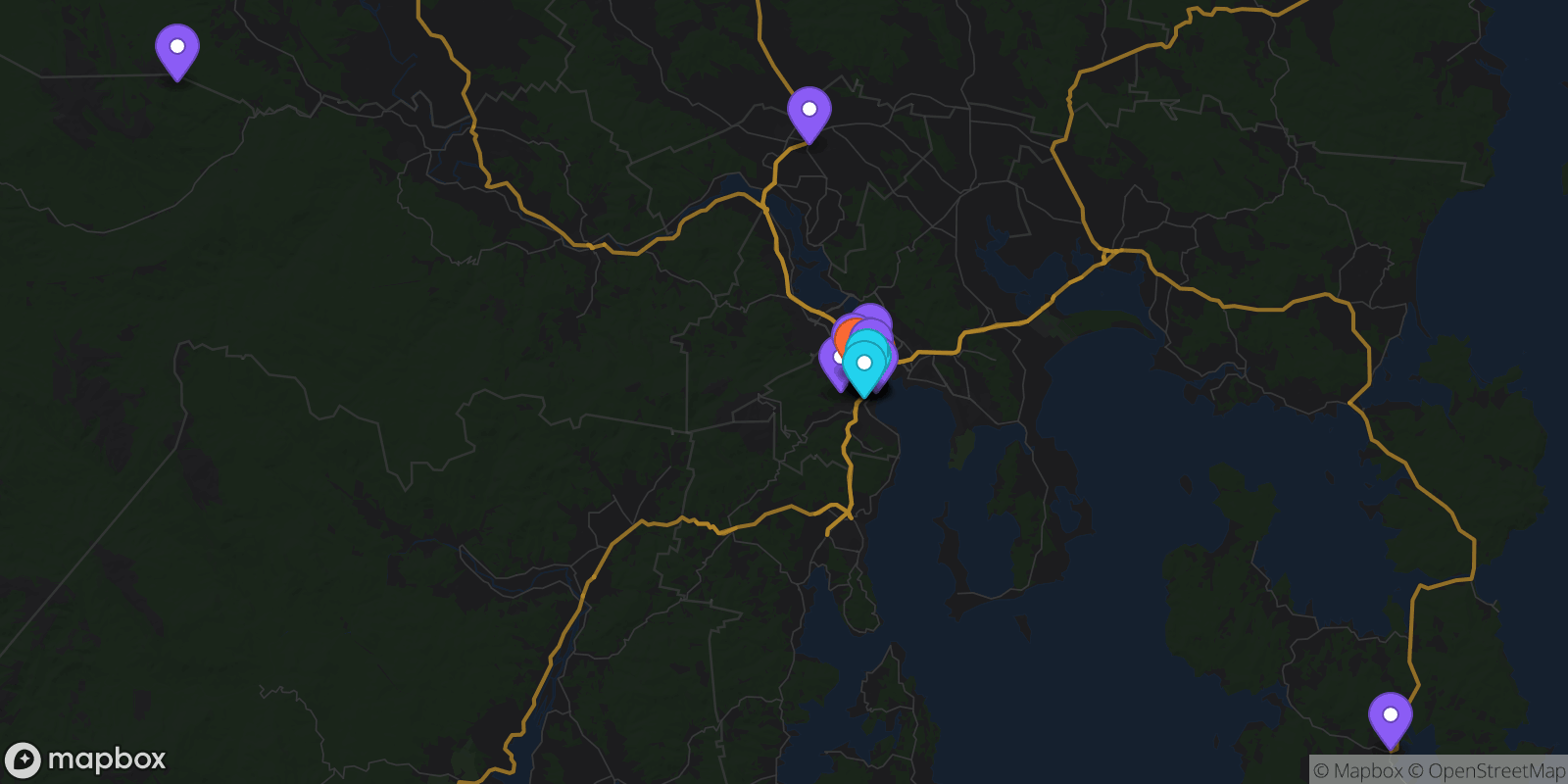 Map showing 36 locations