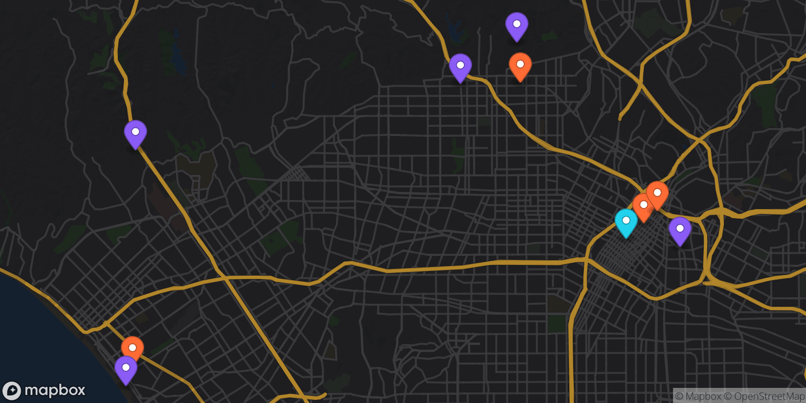 Map showing 10 locations