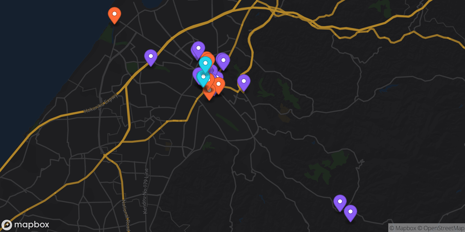 Map showing 37 locations