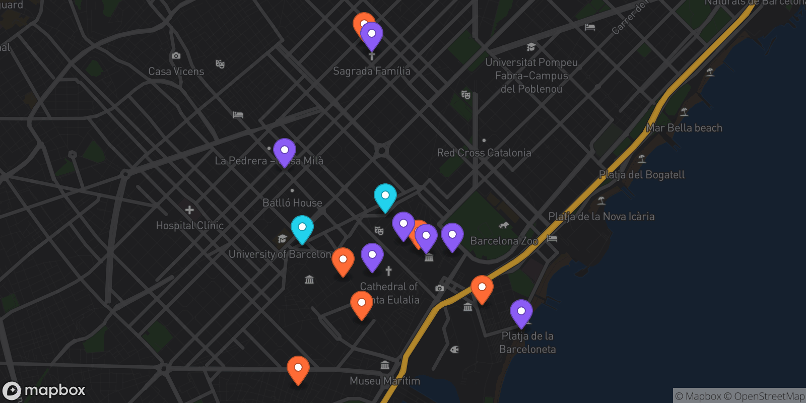 Map showing 15 locations