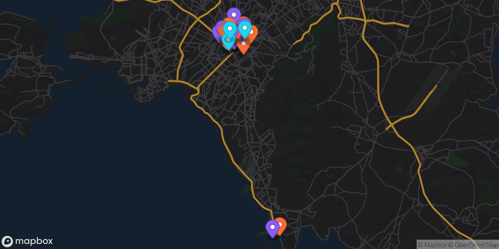 Map showing 35 locations