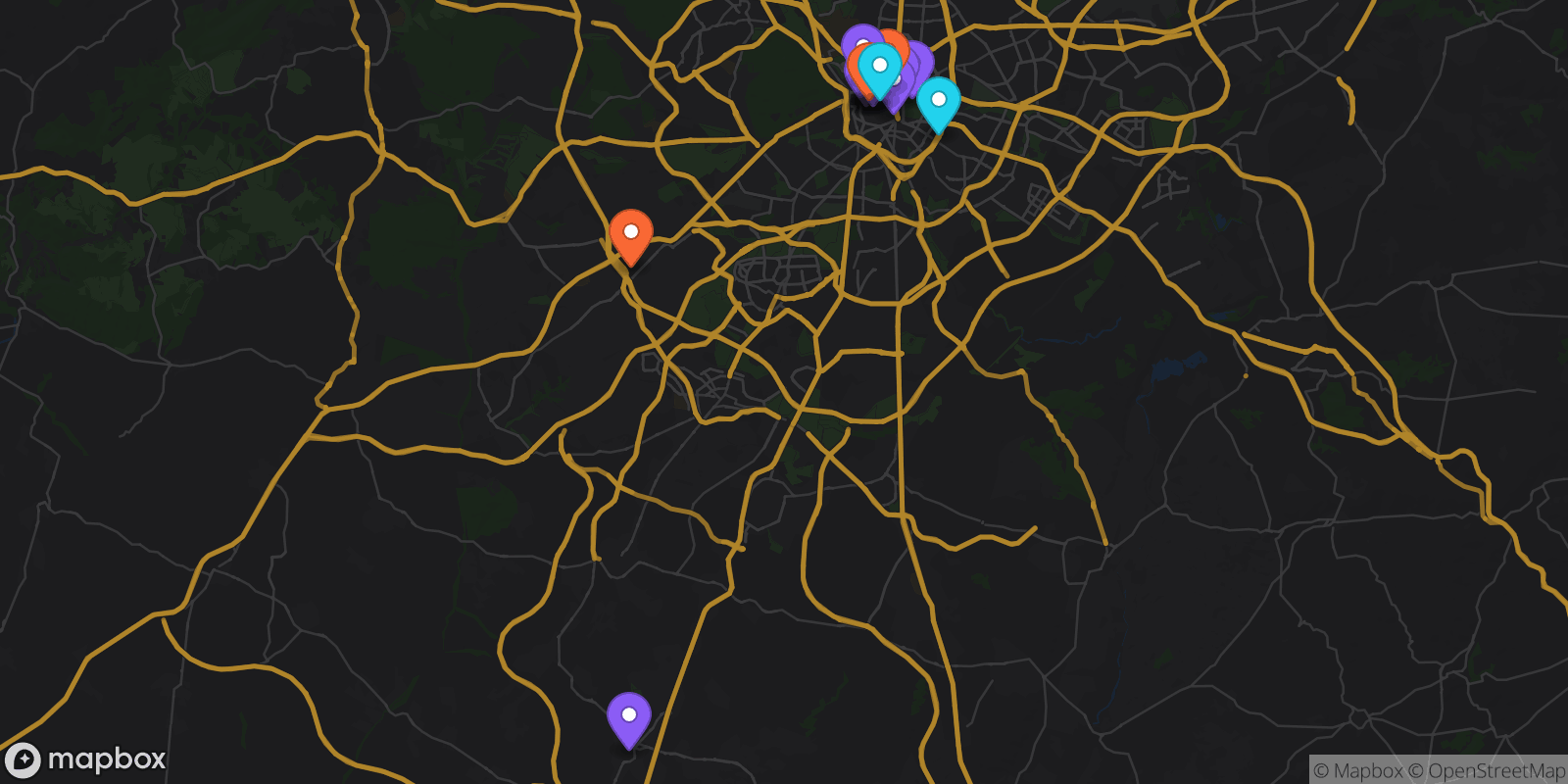 Map showing 16 locations