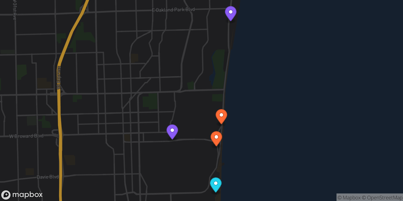 Map showing 5 locations
