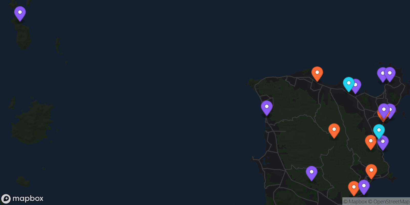 Map showing 20 locations