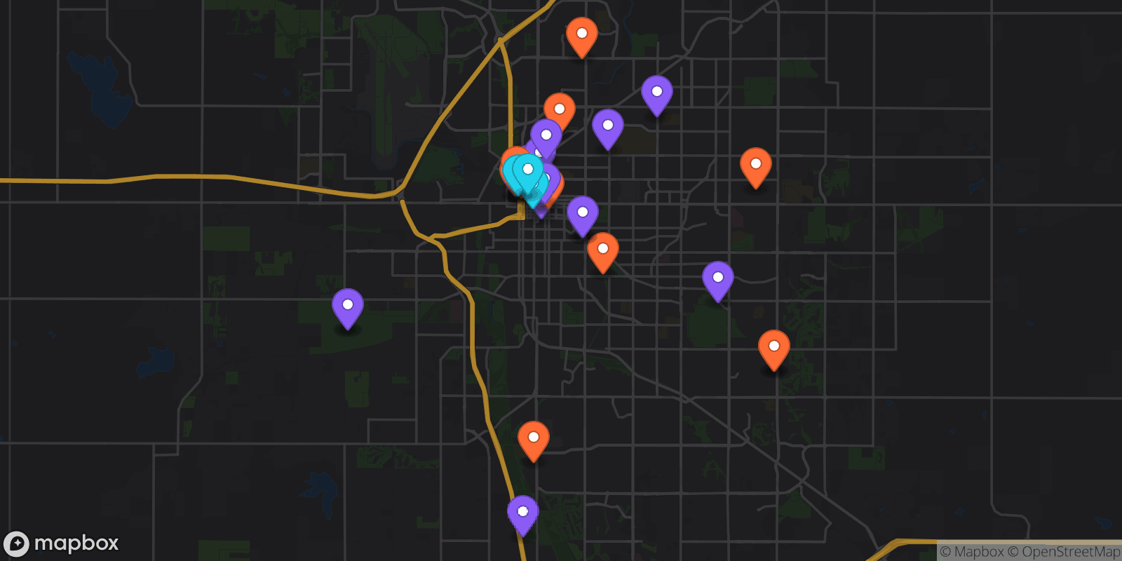 Map showing 31 locations