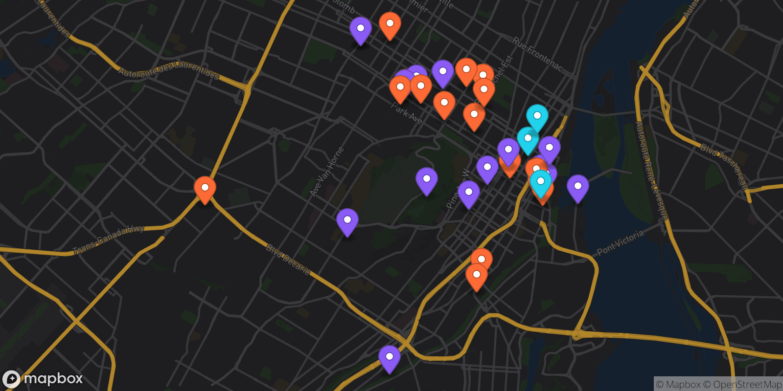 Map showing 35 locations