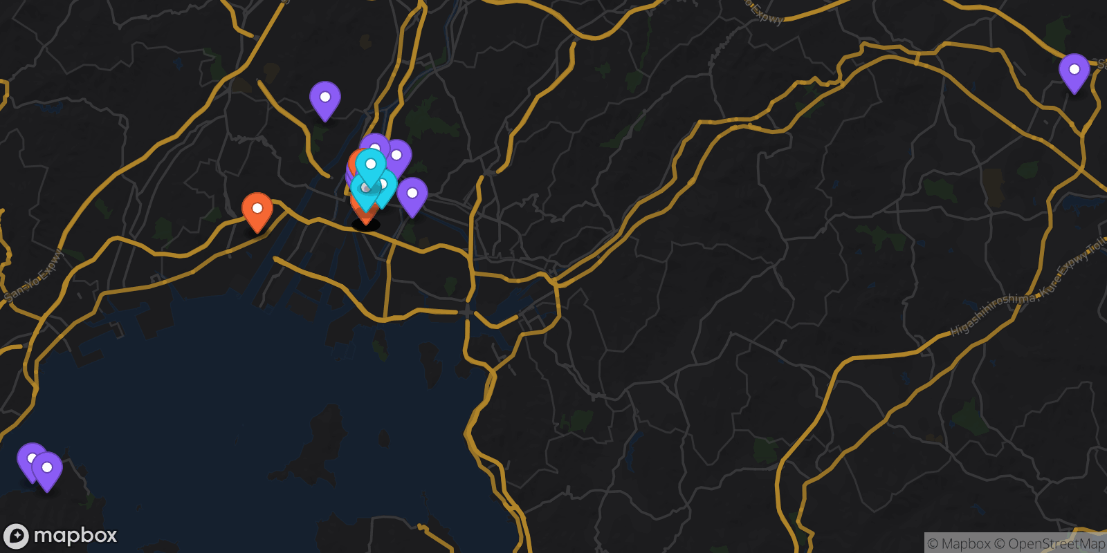 Map showing 33 locations