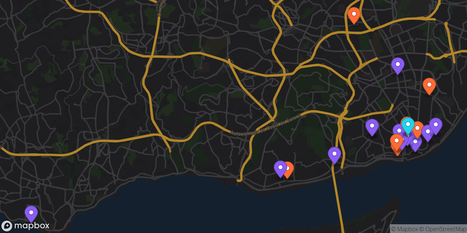 Map showing 20 locations