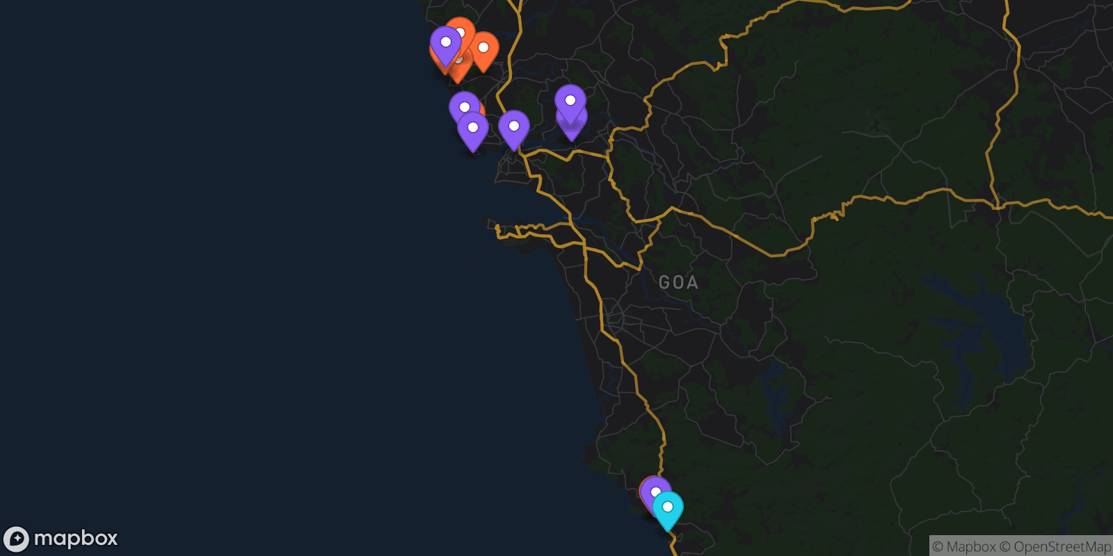 Map showing 14 locations