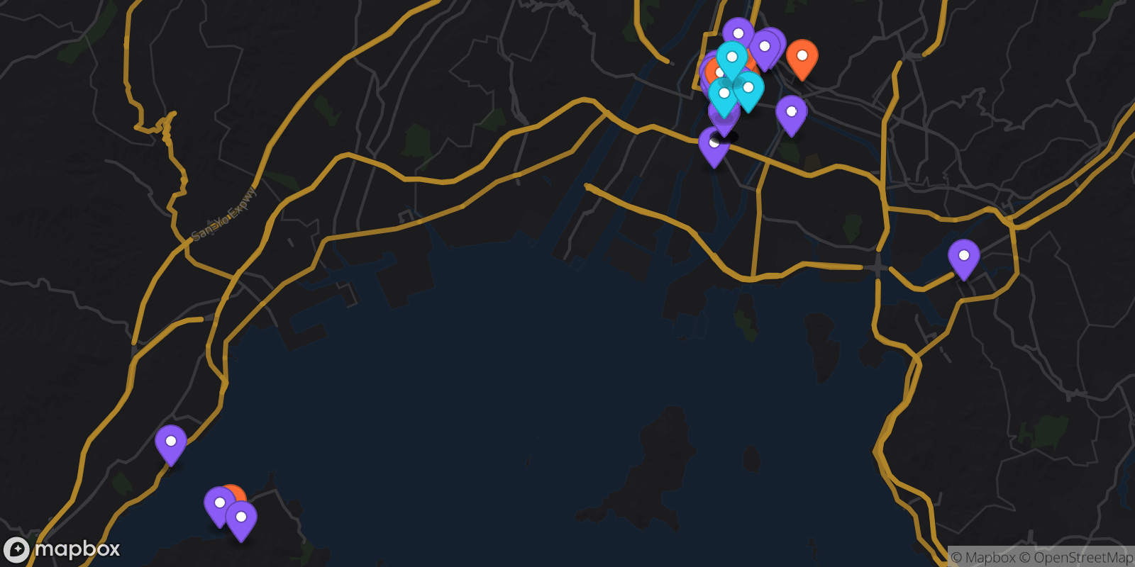 Map showing 34 locations