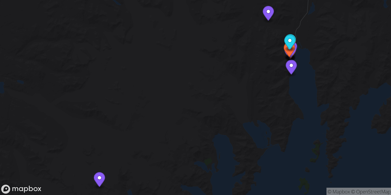 Map showing 15 locations