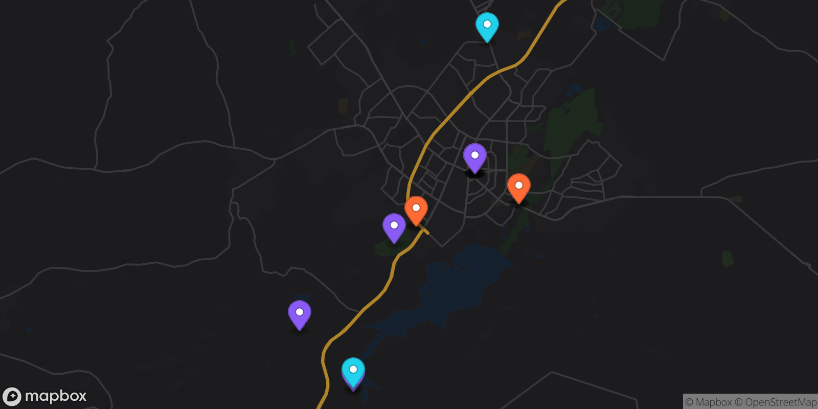 Map showing 17 locations