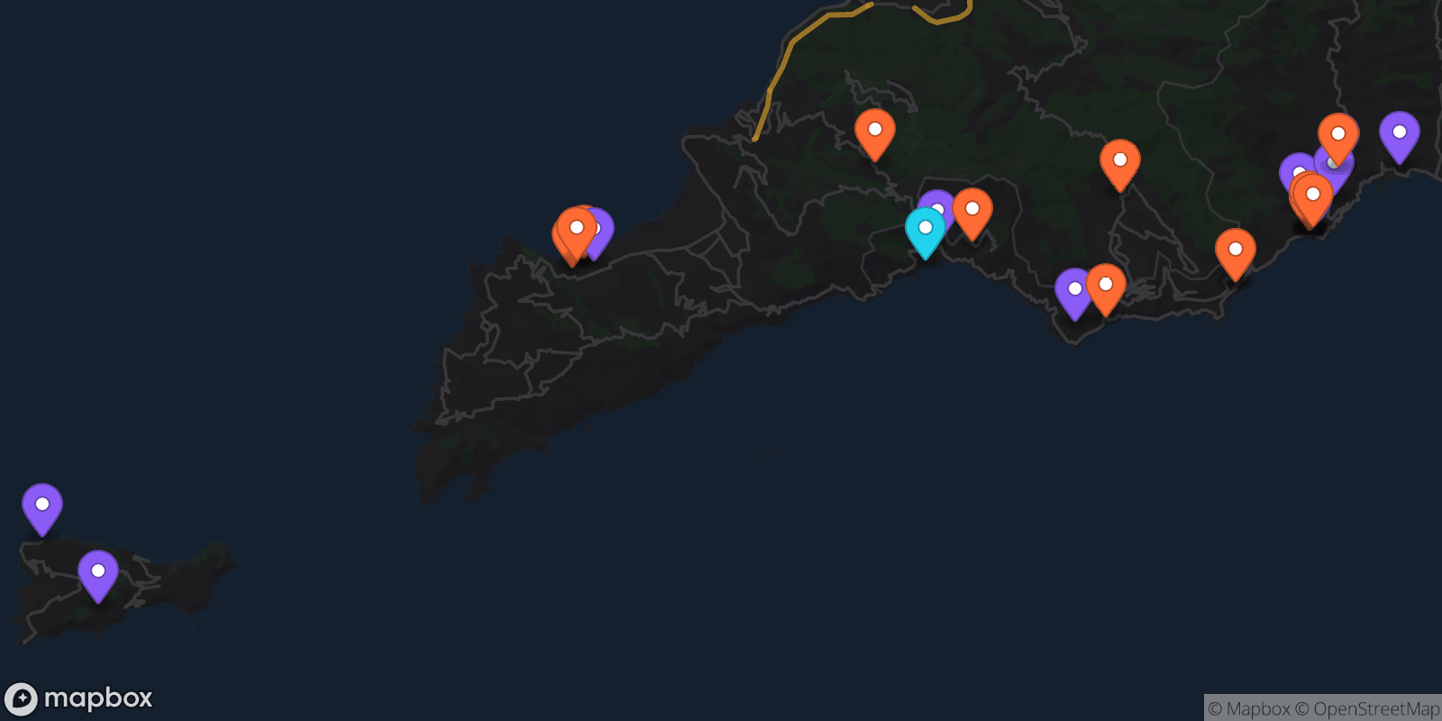 Map showing 26 locations