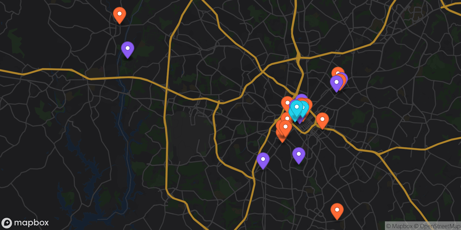 Map showing 33 locations