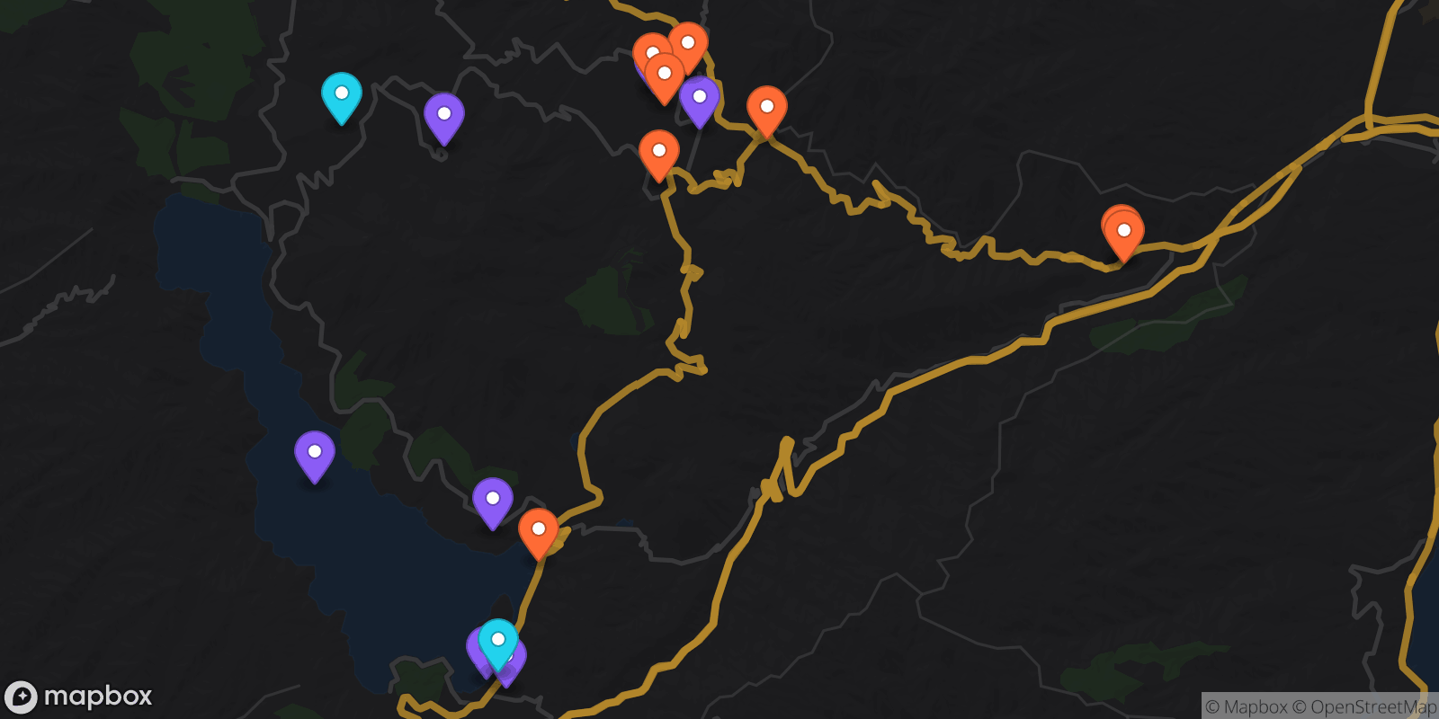 Map showing 17 locations