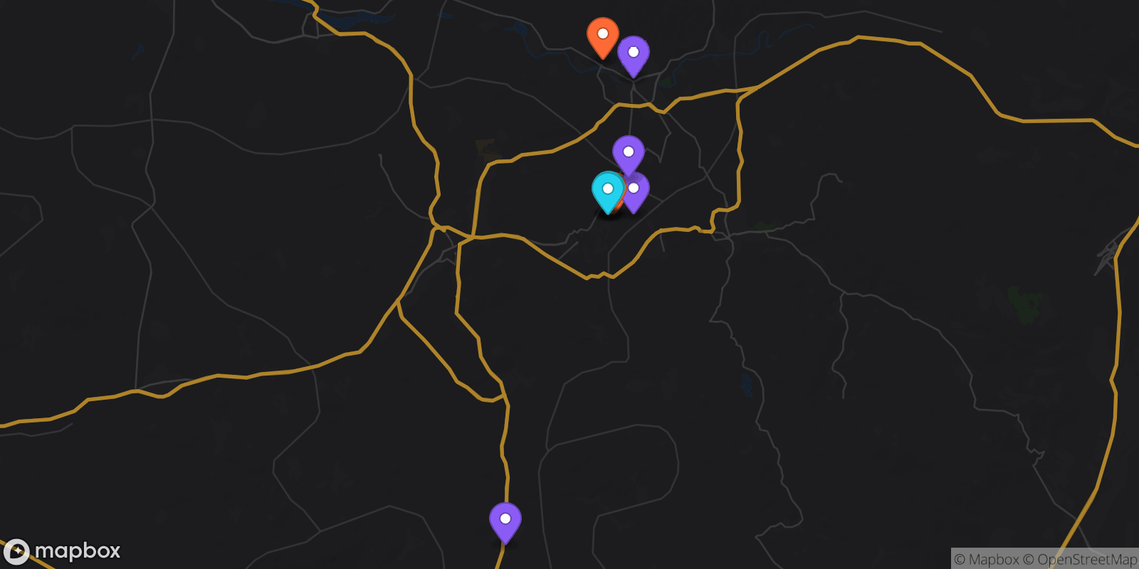 Map showing 10 locations