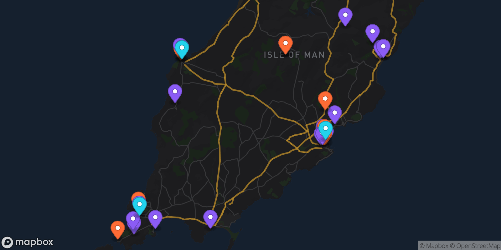 Map showing 34 locations