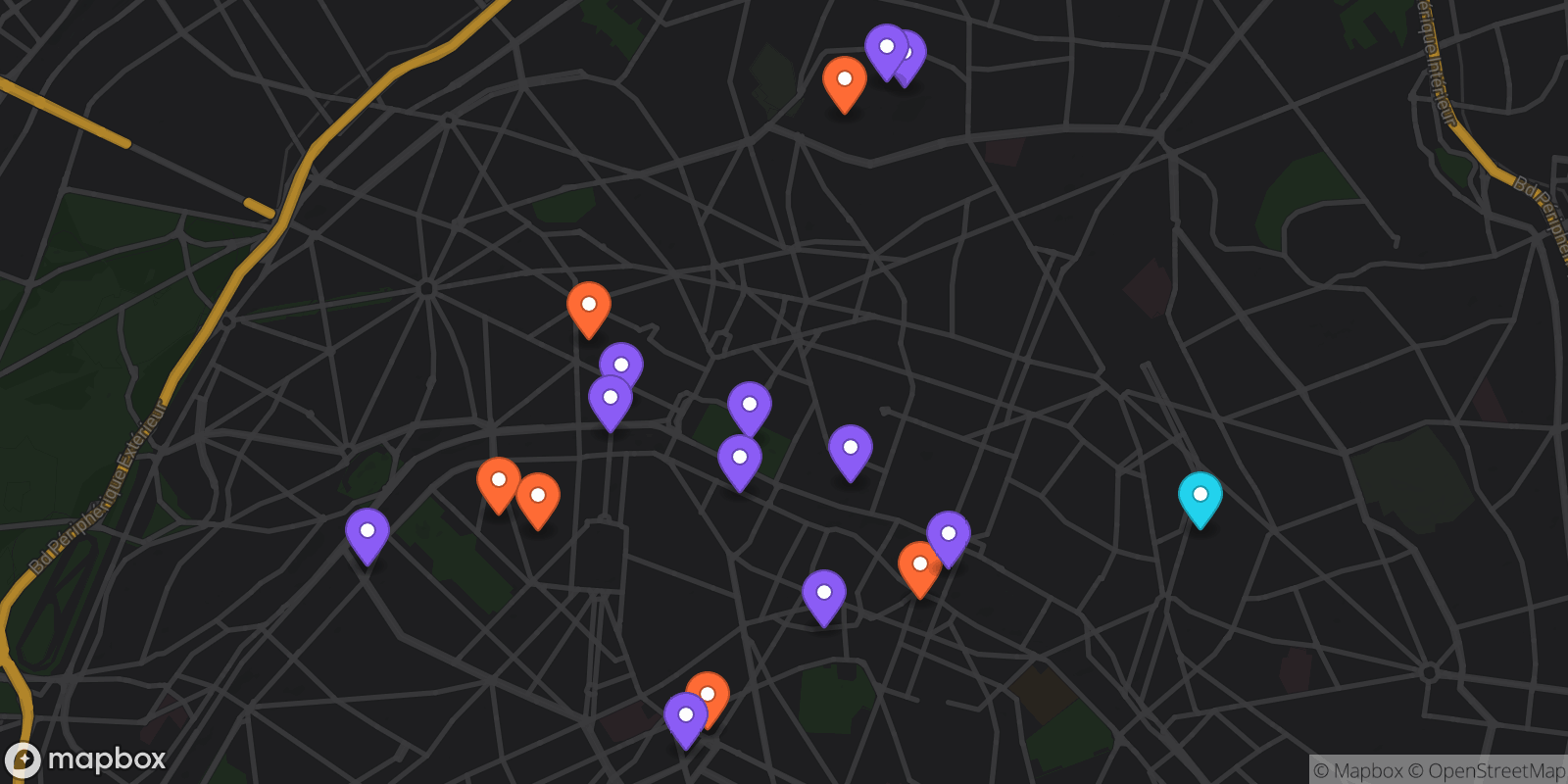 Map showing 18 locations
