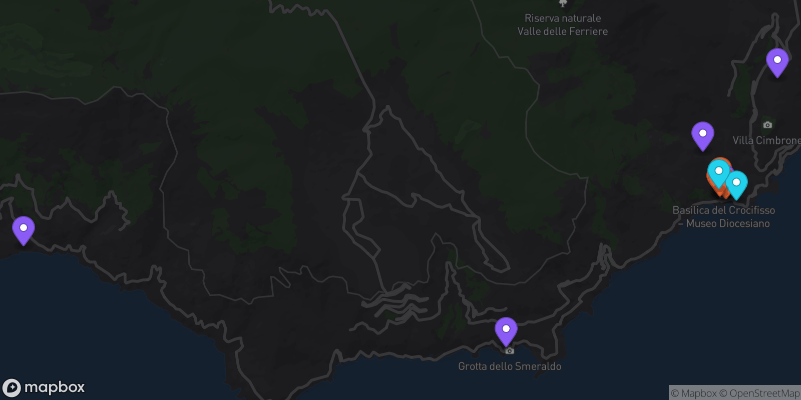 Map showing 14 locations