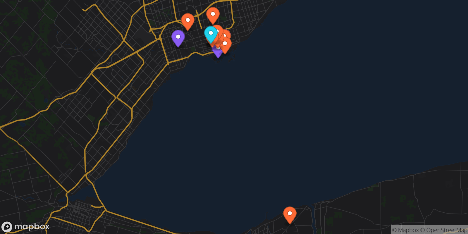 Map showing 20 locations