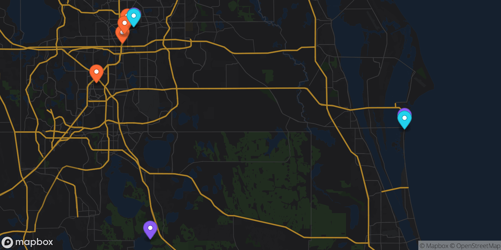 Map showing 9 locations