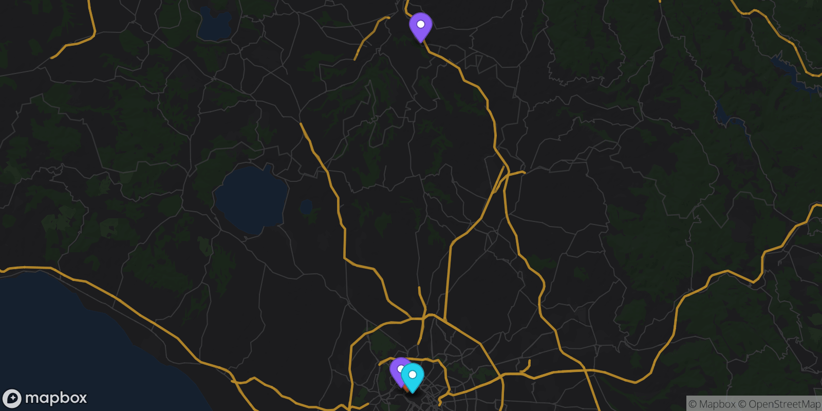Map showing 5 locations