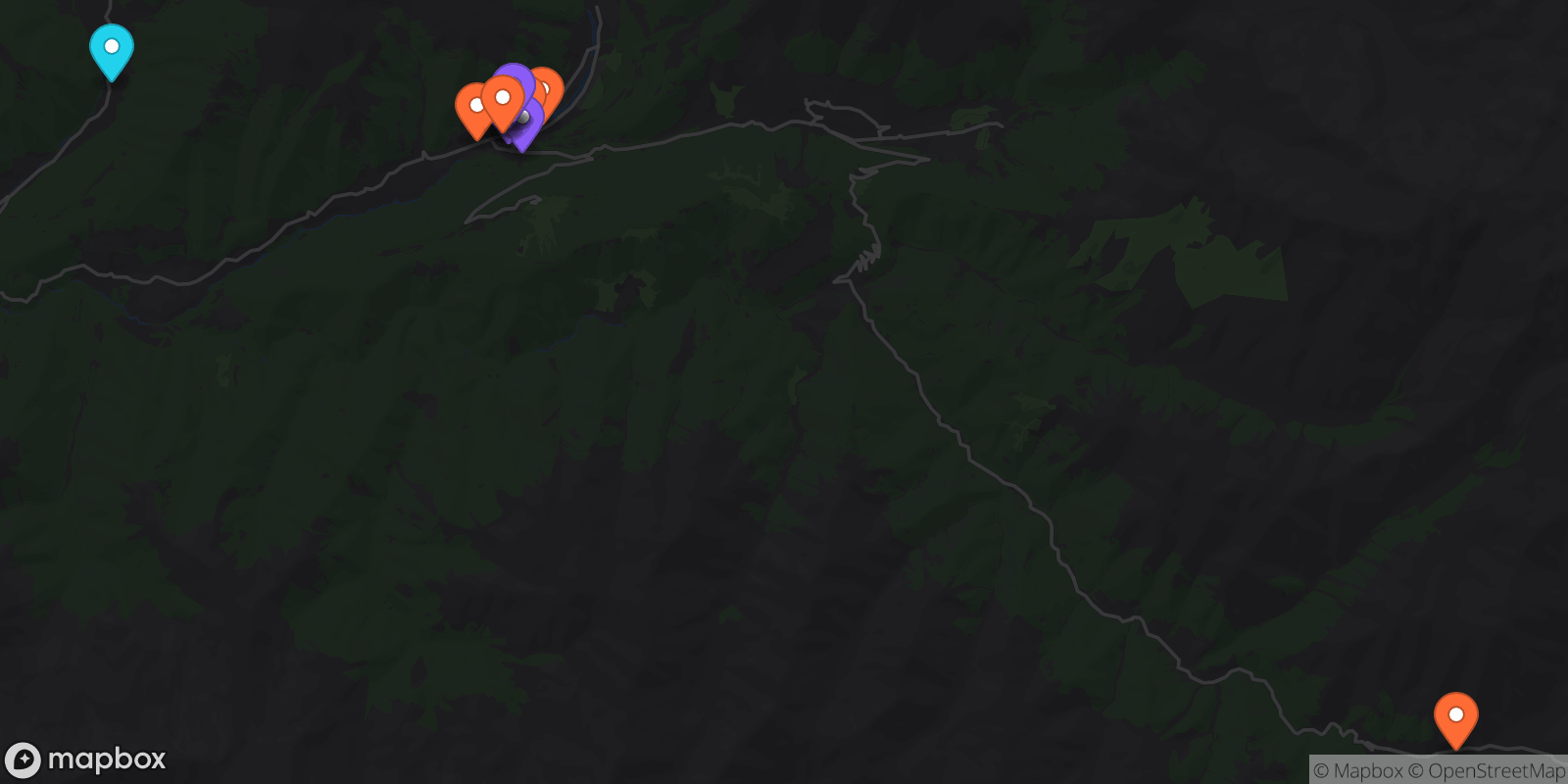Map showing 16 locations