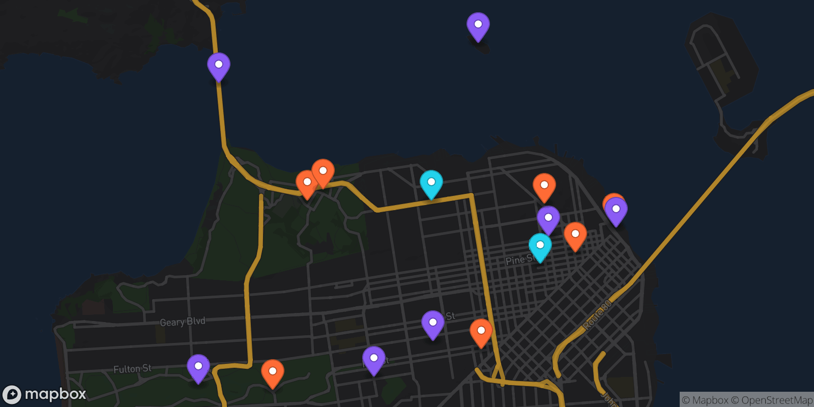 Map showing 16 locations